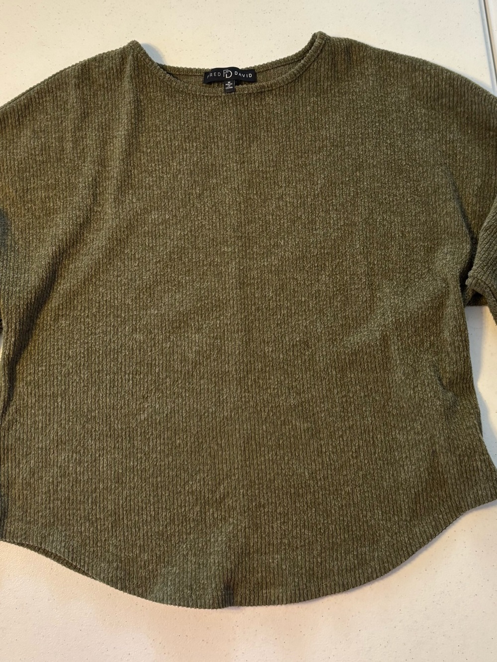 Fred David size medium Olive Green Ribbed Crewneck Sweater